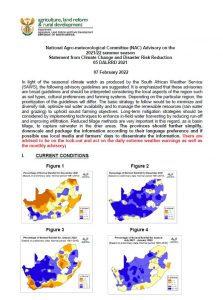 National Agro-meteorological Committee (NAC) Advisory on the 2021/22 summer season Statement from Climate Change and Disaster Risk Reduction 05 DALRRD 2021 07 February 2022