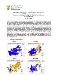 National Agro-meteorological Committee (NAC) Advisory on the 2021/22 summer season Statement from Climate Change and Disaster Risk Reduction 06 DALRRD 2021 08 March 2022