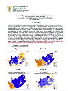 National Agro-meteorological Committee (NAC) Advisory on the 2022 autumn and winter seasons Statement from Climate Change and Disaster Risk Reduction 09 DALRRD 2021 02 June 2022