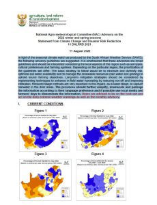 National Agro-meteorological Committee (NAC) Advisory on the 2022 winter and spring seasons Statement from Climate Change and Disaster Risk Reduction 11 DALRRD 2021 11 August 2022