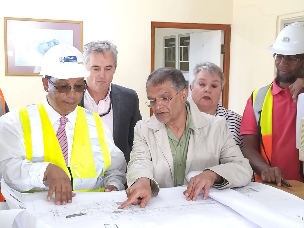 Front (from left to right).  Dr Ivan Meyer (Min. Agriculture), Mr. Hassan Asmal (ACG Architects, Contract Manager), Mr. Fiesel Dramat (Construction supervisor)