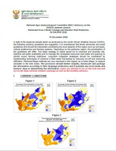 National Agro-meteorological Committee (NAC) Advisory on the 2022/23 summer season Statement from Climate Change and Disaster Risk Reduction 04 DALRRD 2022 30 December 2022