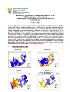 National Agro-meteorological Committee (NAC) Advisory on the 2022/23 summer and autumn seasons Statement from Climate Change and Disaster Risk Reduction 06 DALRRD 2022 06 March 2023