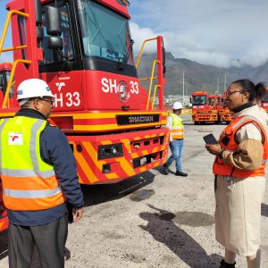 Minister Meyer viewing one of the 47 newly acquired hauliers