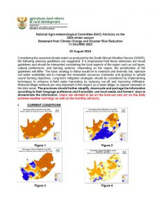 National Agro-meteorological Committee (NAC) Advisory on the 2024 winter season Statement from Climate Change and Disaster Risk Reduction 11 DALRRD 2023 02 August 2024